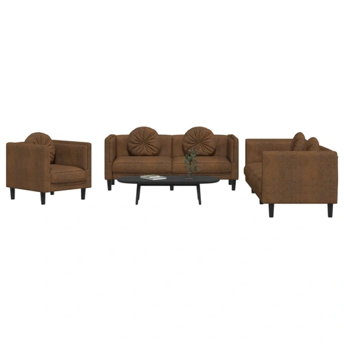 3 Piece Sofa Set with Pillows Brown Velvet