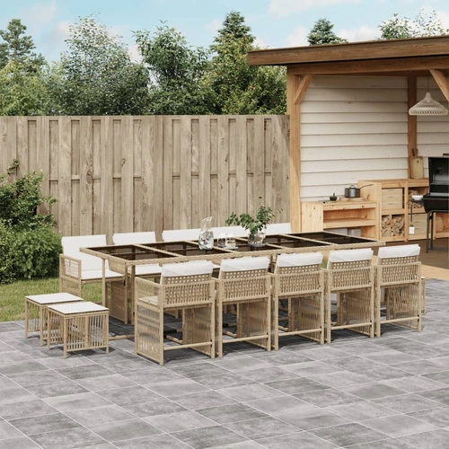 15 Piece Garden Dining Set with Cushions Beige Poly Rattan