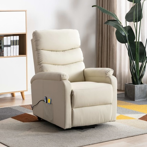 Stand-up Massage Recliner Cream White Faux Leather