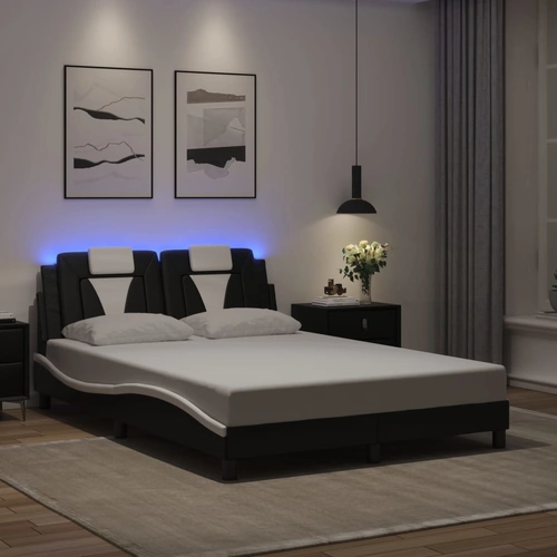 Bed Frame "Viana" with LED without Mattress Black and White 137x190 cm Double