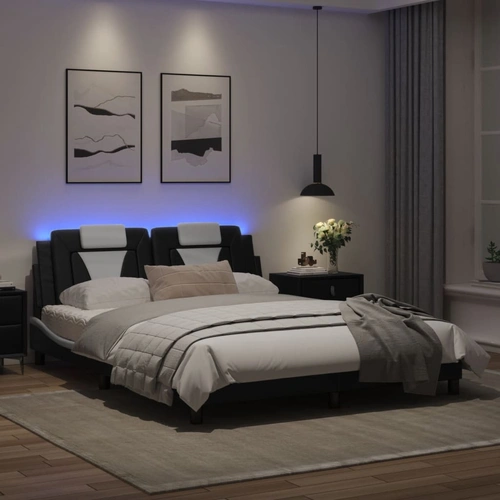 Bed Frame "Viana" with LED without Mattress Black and White 152x203 cm Queen