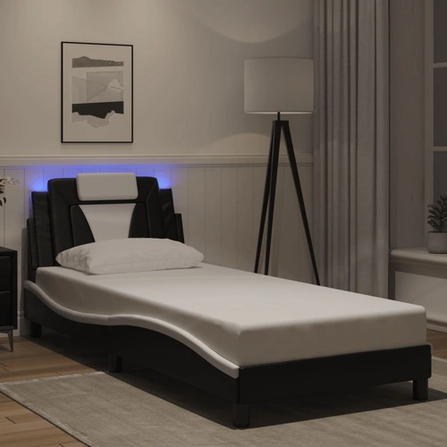 Bed Frame "Viana" with LED without Mattress Black and White 90x190 cm