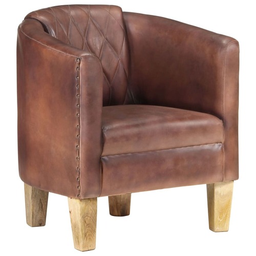 Tub Chair Distressed Brown Real Leather
