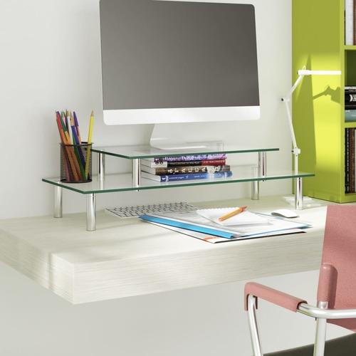 2-Tier Monitor Stand Transparent Glass
