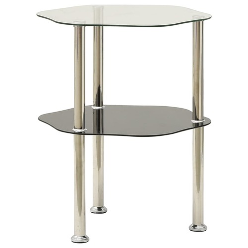 2-Tier Side Table Transparent & Black 38x38x50cm Tempered Glass
