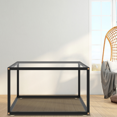 Tea Table Black with Tempered Glass 80x80x35 cm