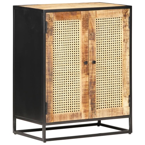 Sideboard 60x35x75 cm Rough Mango Wood and Natural Cane