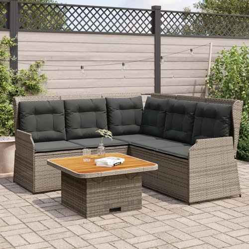 4 Piece Garden Lounge Set with Cushions Grey Poly Rattan