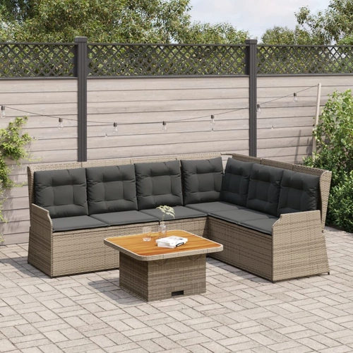 5 Piece Garden Lounge Set with Cushions Grey Poly Rattan