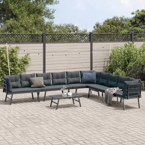 5 Piece Garden Bench Set with Cushions Black Powder-coated Steel