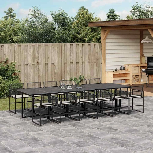 13 Piece Garden Dining Set with Cushions Black Poly Rattan