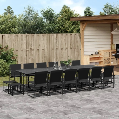 17 Piece Garden Dining Set Black Textilene