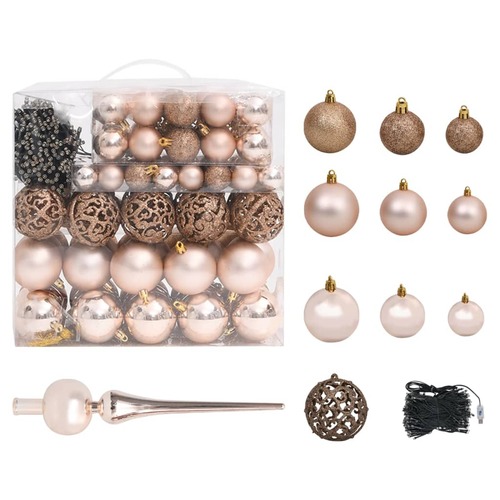 120 Piece Christmas Ball Set with Peak and 300 LEDs Rose Gold