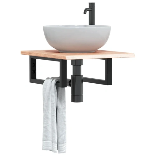 Basin Shelf Wall Mounted Steel and Solid Wood Oak