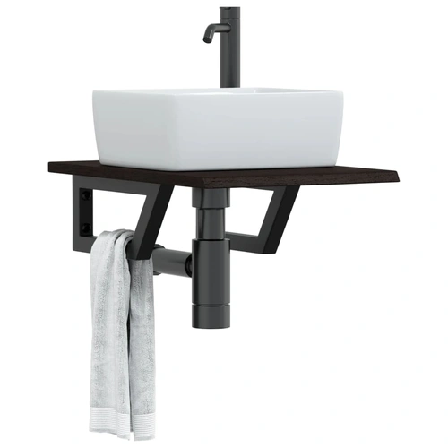 Basin Shelf Wall Mounted Steel and Solid Wood Oak