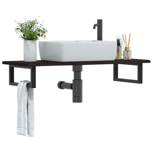 Basin Shelf Wall Mounted Steel and Solid Wood Oak