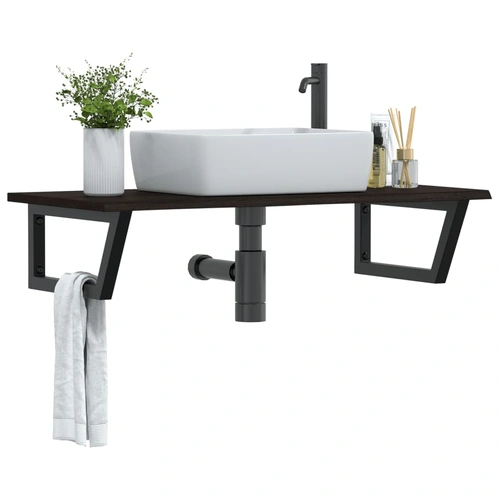 Basin Shelf Wall Mounted Steel and Solid Wood Oak