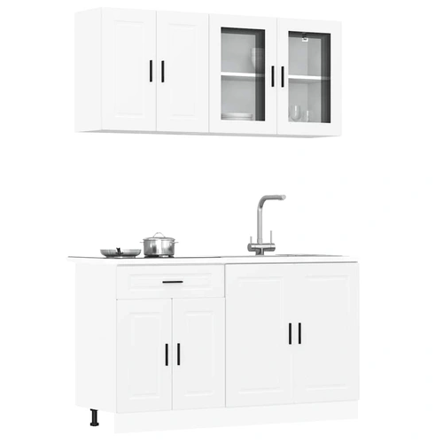 4 Piece Kitchen Cabinet Set "Porto" White Engineered Wood