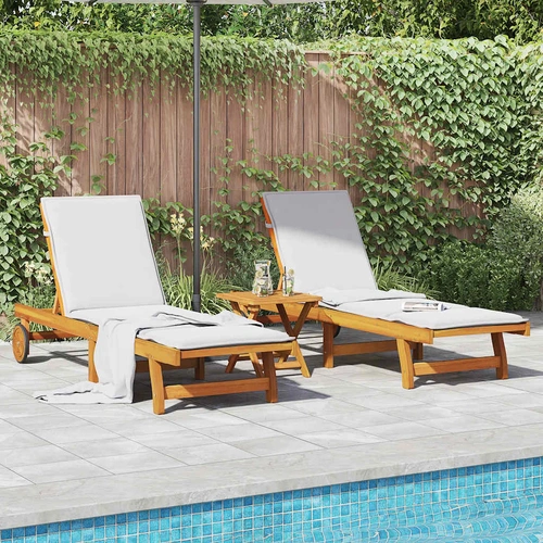 Sun Loungers 2 pcs with Table Solid Wood Acacia