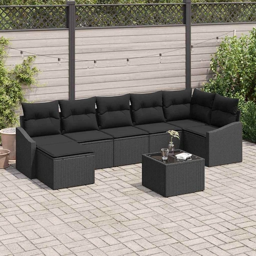 Garden Dining Set 8 pcs Black Poly Rattan, Powder-Coated Steel