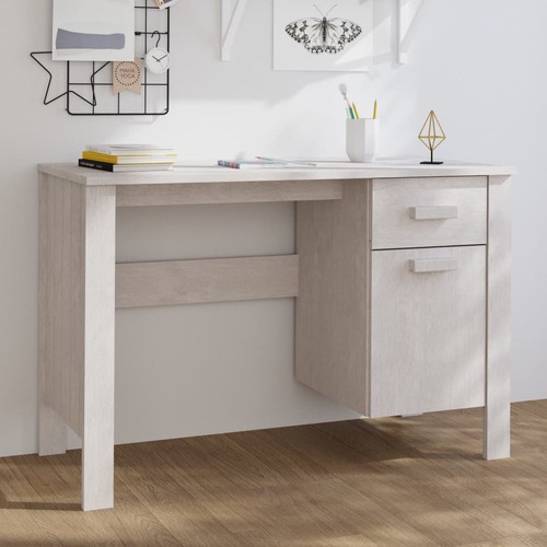 Desk White 113x50x75 cm Solid Wood Pine