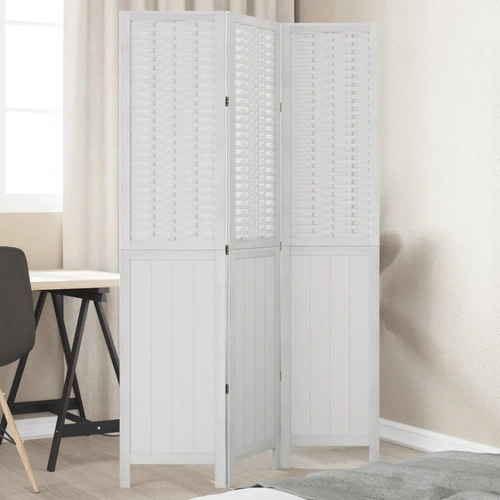 Room Divider 3 Panels White Solid Wood Paulownia