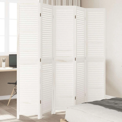 Room Divider 5 Panels White Solid Wood Paulownia