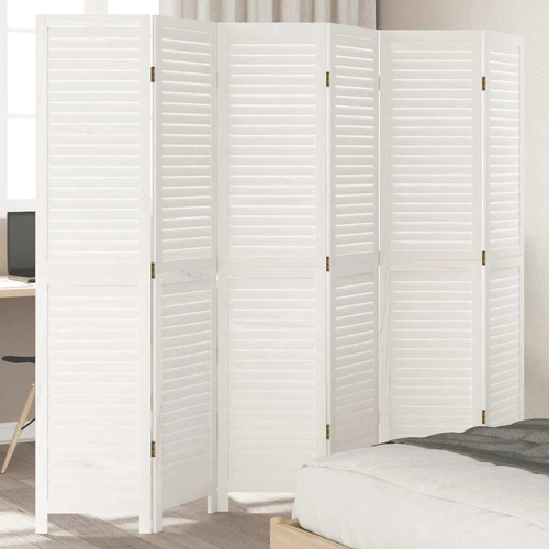 Room Divider 6 Panels White Solid Wood Paulownia