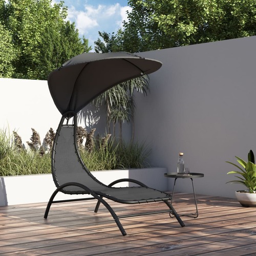 Sun Lounger with Canopy Dark Grey 167x80x195 cm Fabric&Steel