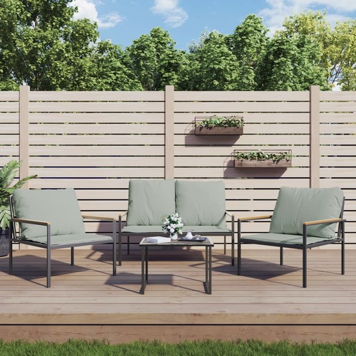 3 Piece Garden Lounge Set with Cushions Anthracite Steel