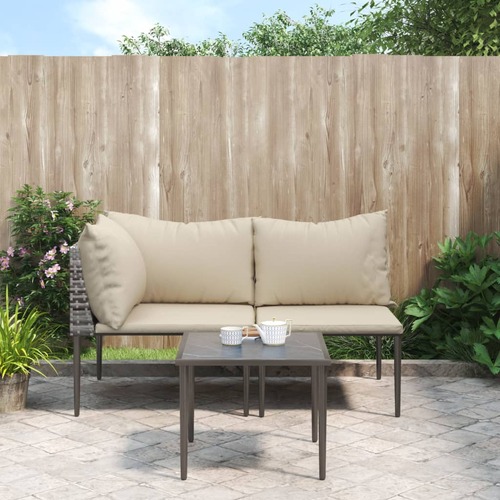 3 Piece Garden Lounge Set with Cushions Grey Poly Rattan