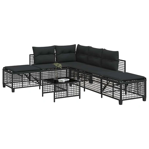 3 Piece Corner Garden Sofa Set with Cushions Black Poly Rattan
