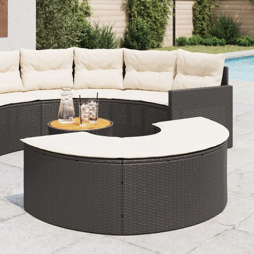Garden Footstool with Cushion Black Poly Rattan