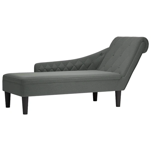 Chaise Lounge with Pillow and Right Armrest Dark Grey Fabric