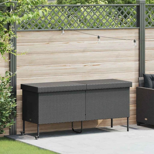 Garden Storage Box with Wheels Black 160x55x75 cm Poly Rattan