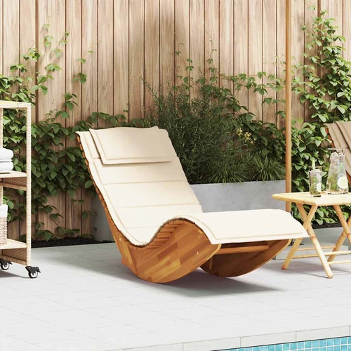 Rocking Sun Lounger with Cushion Solid Wood Acacia