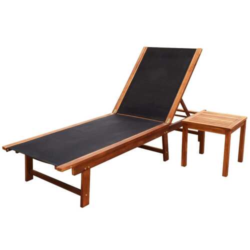 Sun Lounger with Table Solid Acacia Wood and Textilene