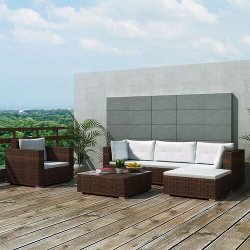6 Piece Garden Lounge Set with Cushions Poly Rattan Brown