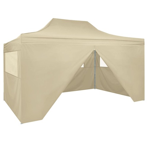 Foldable Tent Pop-Up with 4 Side Walls 3x4.5 m Cream White
