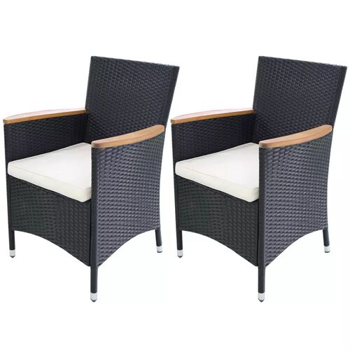 Garden Chairs 2 pcs with Cushions Poly Rattan Black