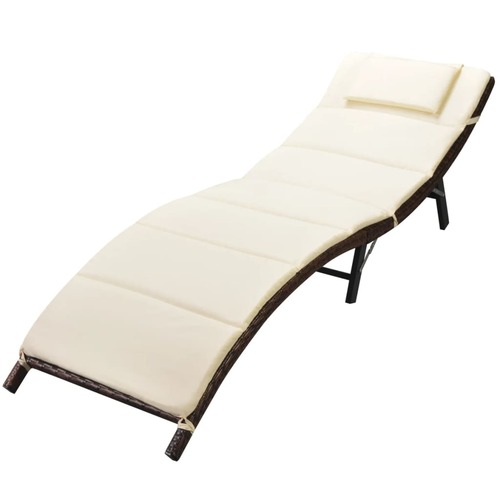 Folding Sun Lounger with Cushion Poly Rattan Brown