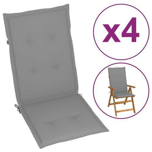 43180 Garden Chair Cushions 4 pcs Grey 120x50x4 cm