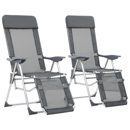 Folding Camping Chairs 2 pcs with Footrest Grey Aluminium