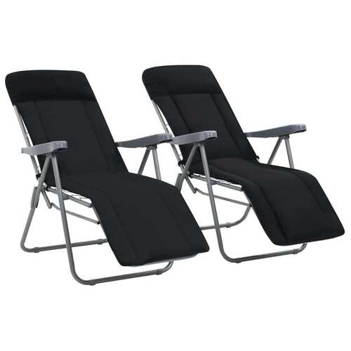 Folding Garden Chairs with Cushions 2 pcs Black