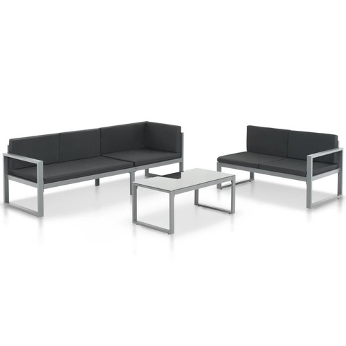 3 Piece Garden Lounge Set with Cushions Aluminium Black