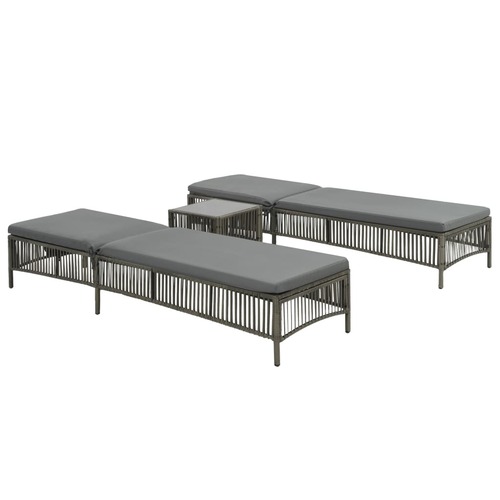 Sunloungers 2 pcs with Table Poly Rattan Grey