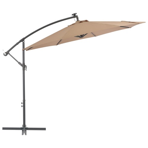Cantilever Umbrella with LED Lights and Steel Pole 300 cm Taupe