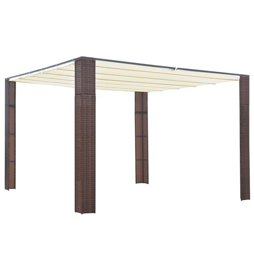 Gazebo with Roof Poly Rattan 300x300x200 cm Brown and Cream