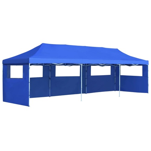 Folding Pop-up Party Tent with 5 Sidewalls 3x9 m Blue