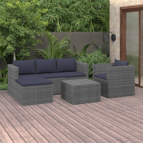 4 Piece Garden Lounge Set Poly Rattan Grey and Anthracite